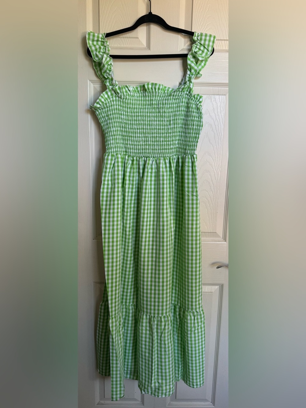 NWOT Green and White Sleeveless Gingham Maxi Dress, Plus Size Dress in Size Xl